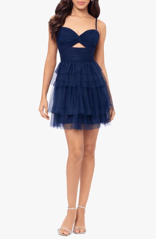 Blondie Nites Juniors Womens Lace Up Back Mini Fit & Flare Dress In Navy