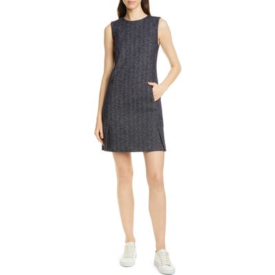 Theory Vent Front Wool & Cotton Blend Shift Dress, Blue