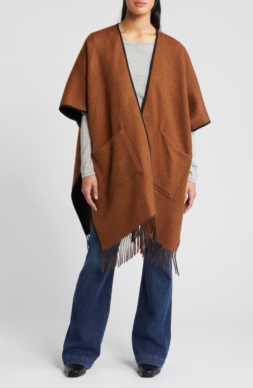 Nordstrom Reversible Pocket Wool & Cashmere Ruana In Black- Rust Combo