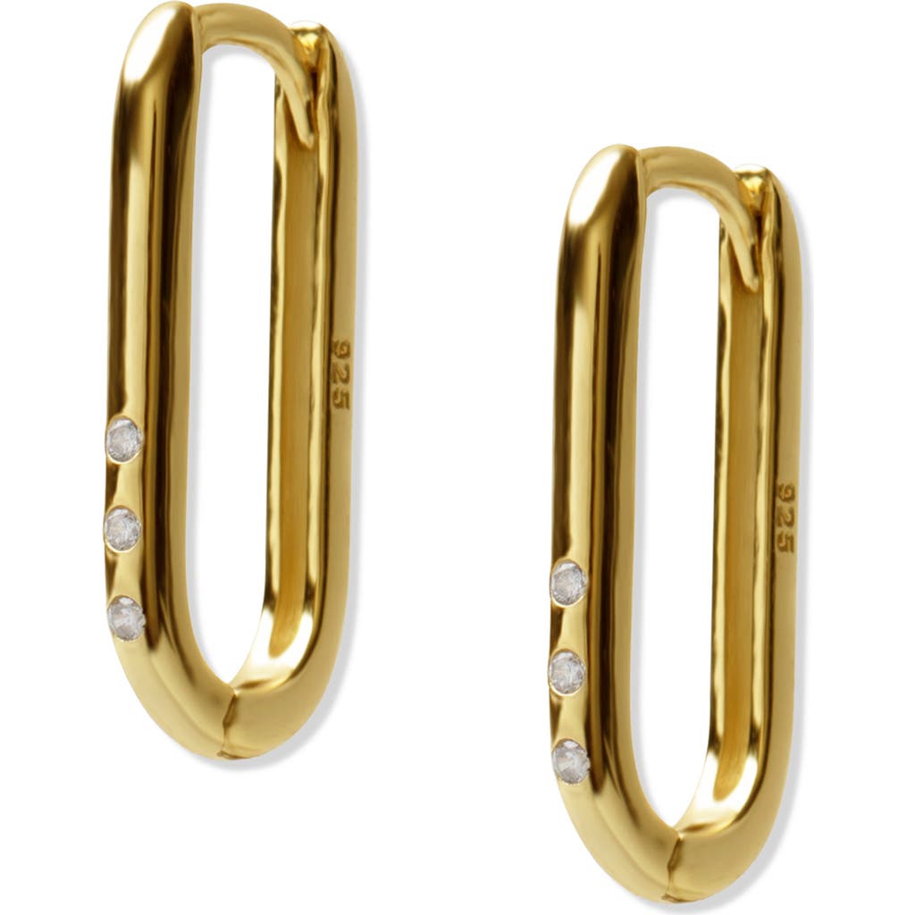 Argento Vivo Sterling Silver Cubic Zirconia Oblong Hoop Earrings In Gold