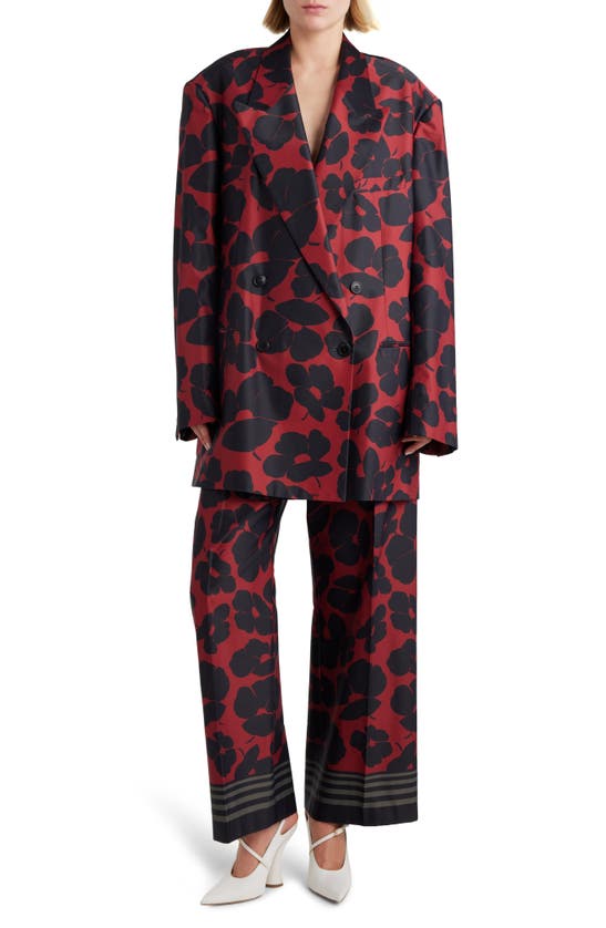 Shop Dries Van Noten Floral Print Oversize Double Breasted Blazer In Red 352