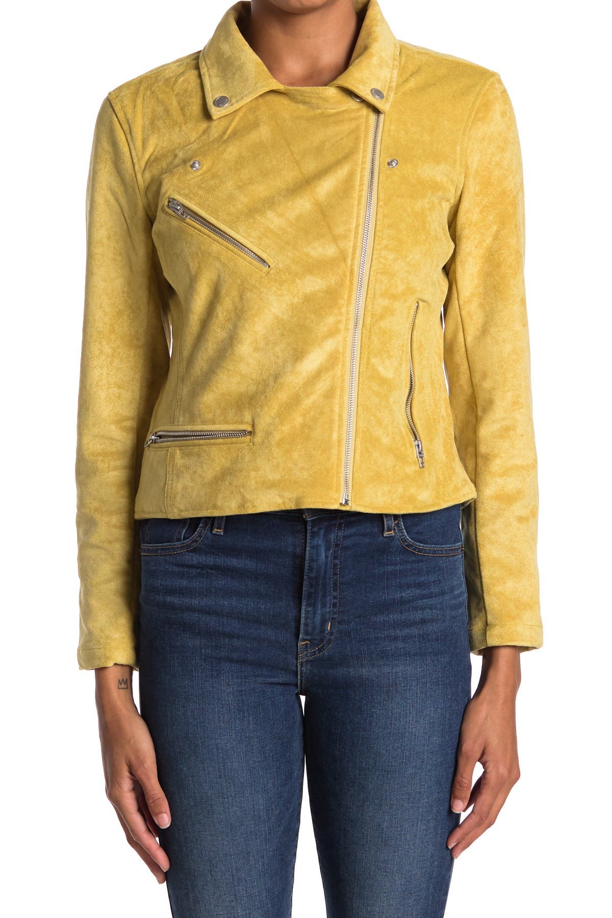 blanknyc denim faux suede moto jacket