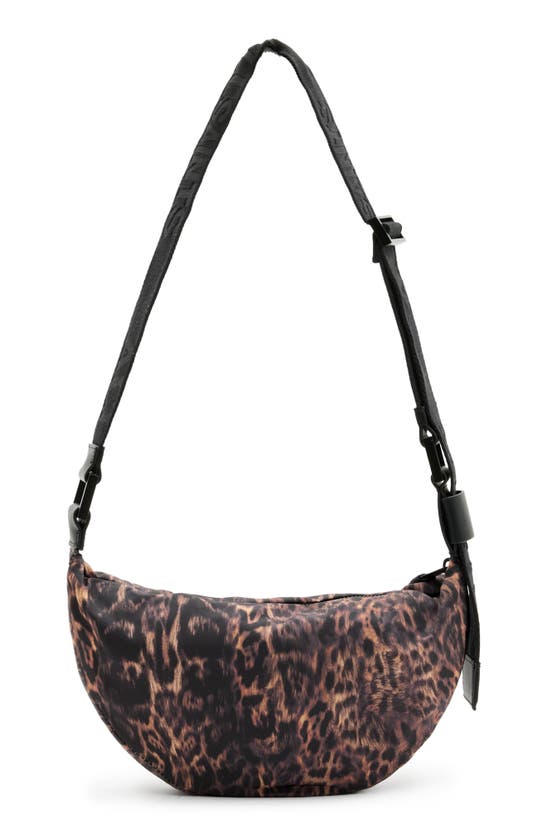 Shop Allsaints Half Moon Nylon Crossbody Bag In Leopard Brown