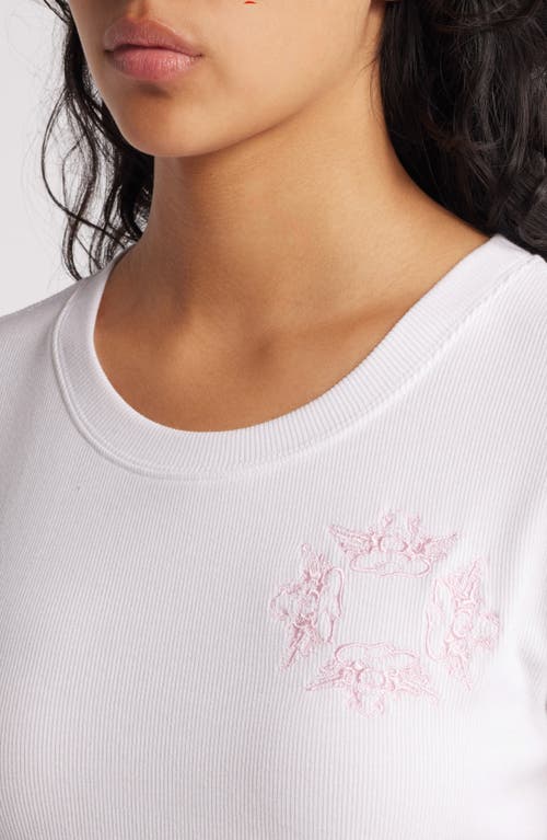 Shop Boys Lie Still Blushing Embroidered Crop T-shirt In White