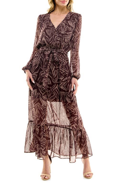 Sparkle Long Sleeve Maxi Dress in Brown Mocha Print