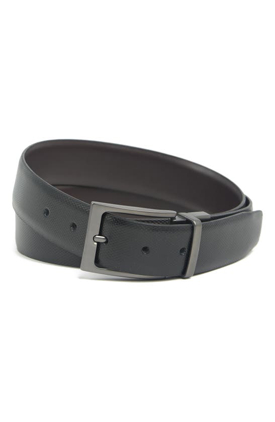 Duchamp Textured Leather Belt In Charcoal/ Black-reversible