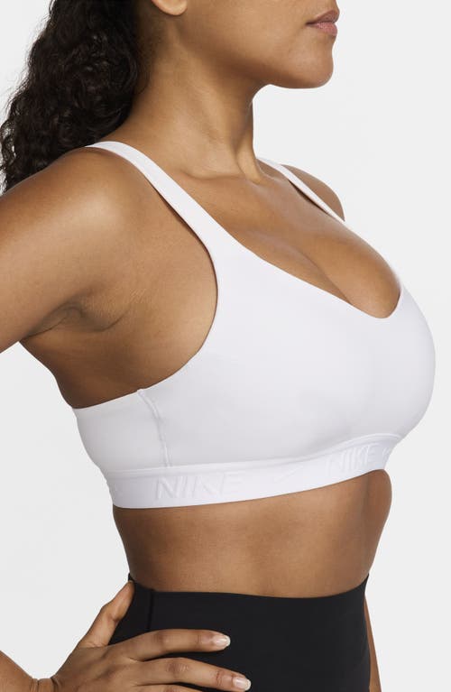 Shop Nike Indy Dri-fit High Support Sports Bra In White/stone Mauve/white