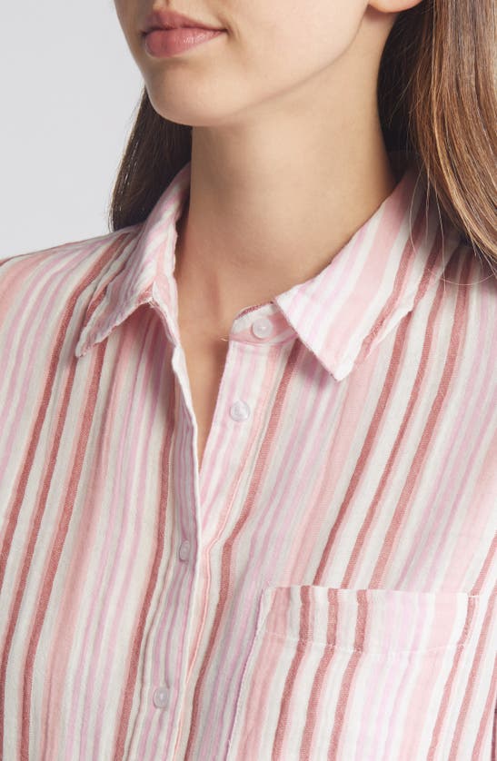 Shop Caslon Stripe Cotton Gauze Button-up Shirt In Ivory Cloud- Pink F Vera Stp