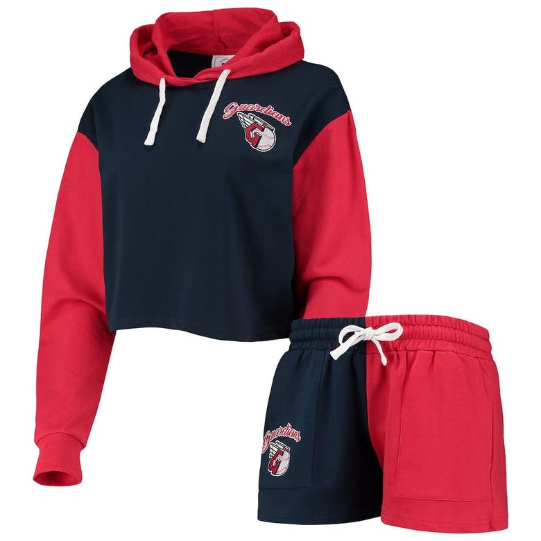 Foco Navy/red Cleveland Guardians Color-block Pullover Hoodie & Shorts Lounge Set