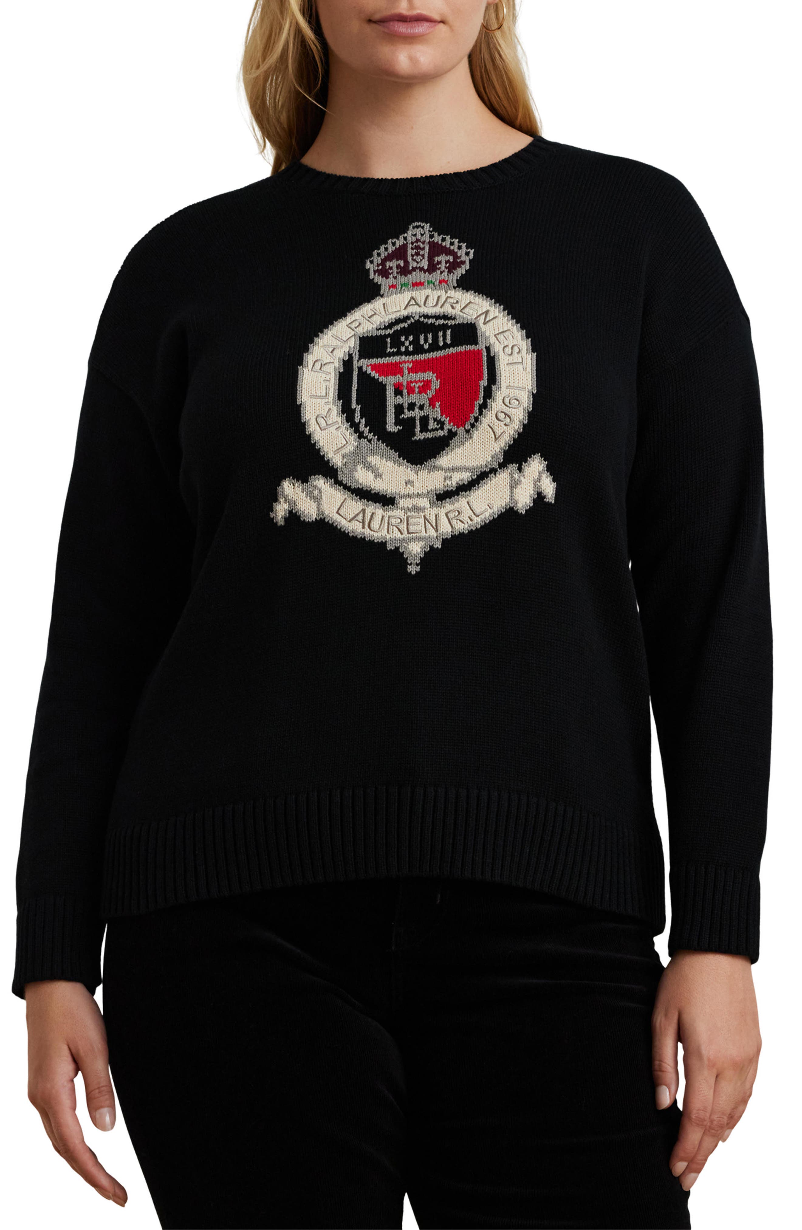 Lauren Ralph Lauren Intarsia Crest Sweater in Black Multi 