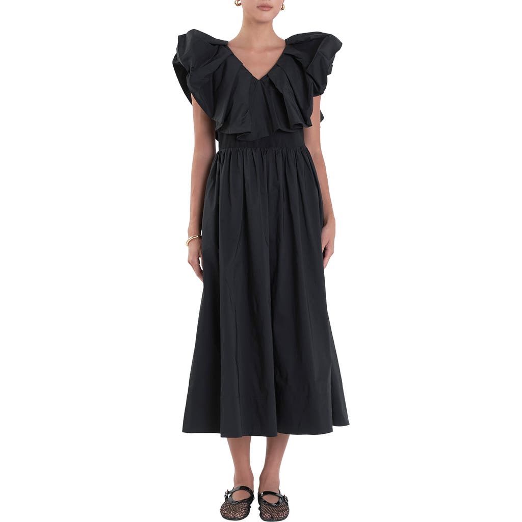 English Factory Ruffle Midi Dress In Black