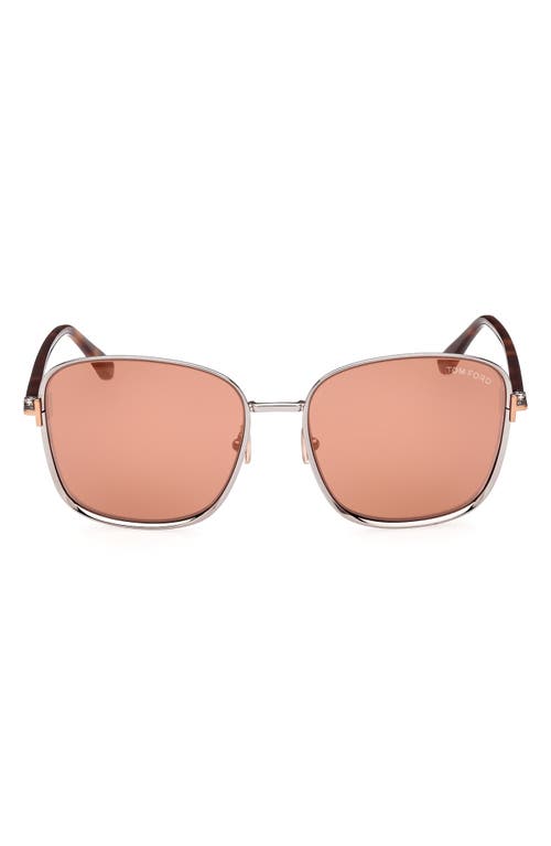 Shop Tom Ford Fern 57mm Square Sunglasses In Shiny Light Ruthenium/rose