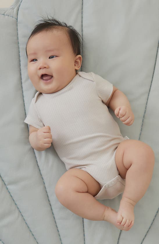 Mori Ribbed Short Sleeve Bodysuit In Ecru