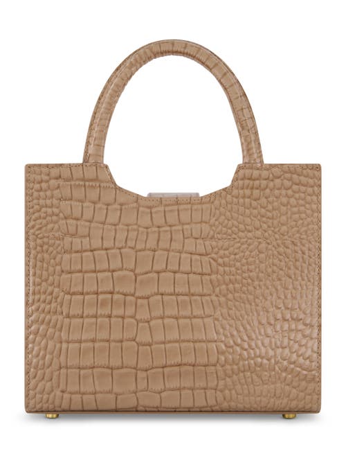 Mac Duggal Crocodile Embossed Leather Gold Buckle Tote Bag In Taupe