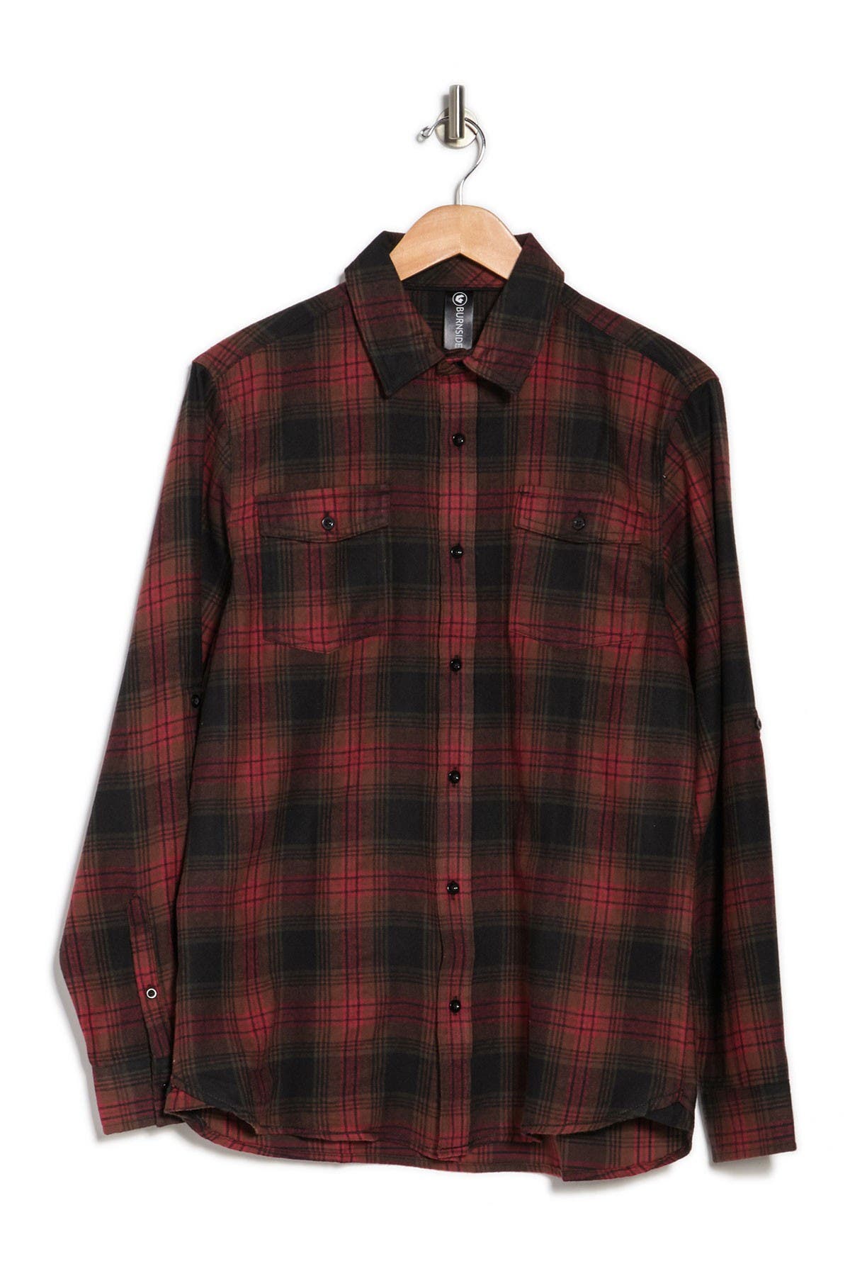 Burnside Plaid Flannel Shirt In Dark Red5