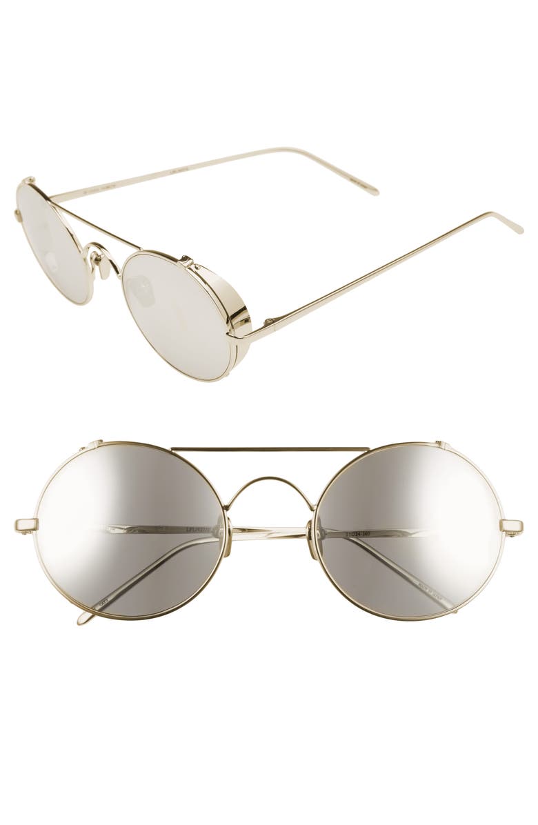 LINDA FARROW 51mm Oval Sunglasses, Main, color, WHITE GOLD/ PLATINUM