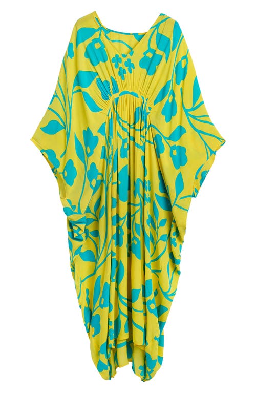 Shop Saachi Floral Print Cover-up Kaftan In Yellow