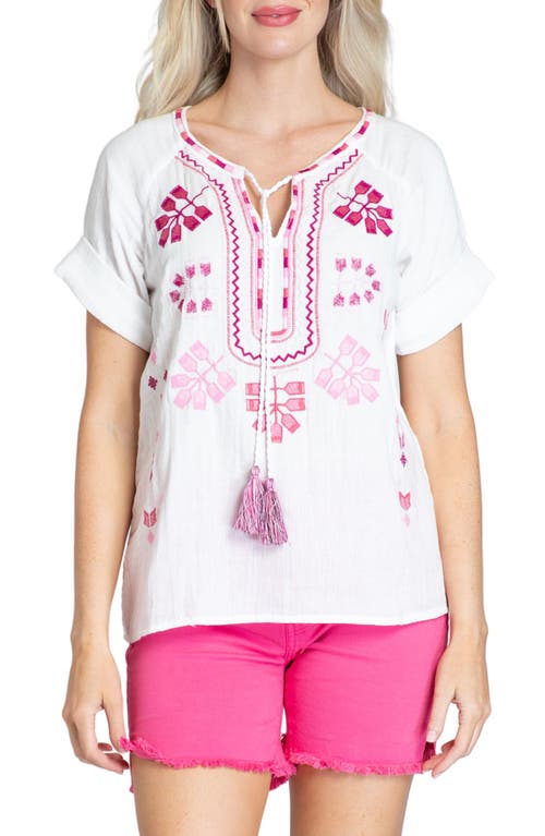 Shop Apny Embroidered Peasant Top In White Multi