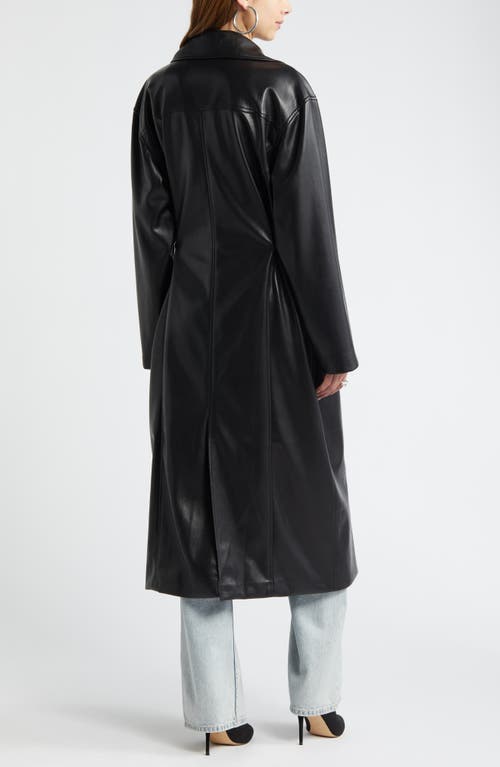 Open Edit Faux Leather Trench Coat In Black