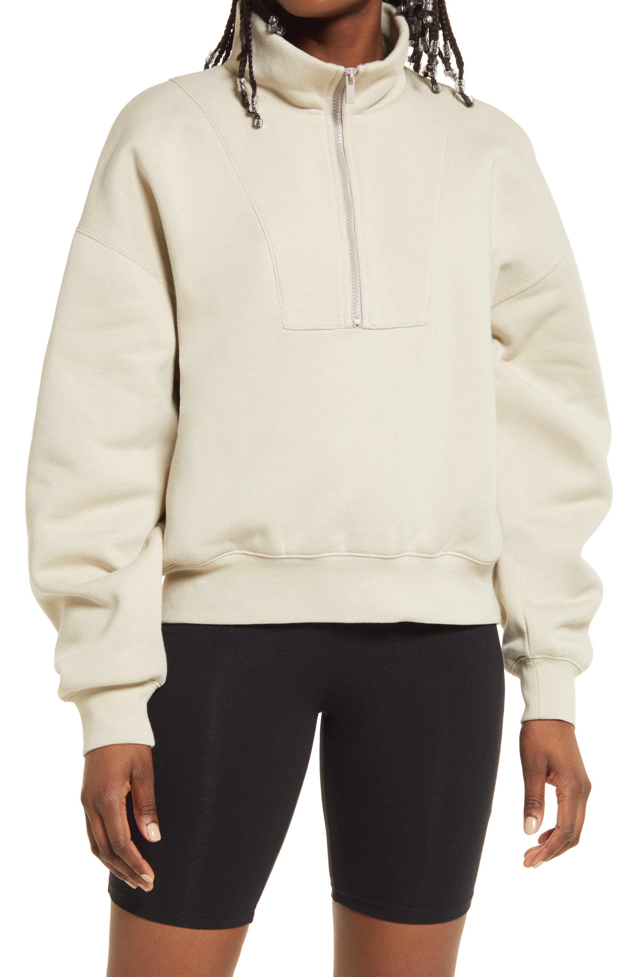 Natural Monki Faux Fleece Half-zip Sweater in Beige Womens Clothing Jumpers and knitwear Zipped sweaters 