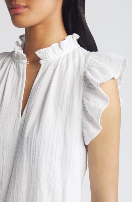 Shop Caslon Flounce Sleeve Cotton Gauze Top In White