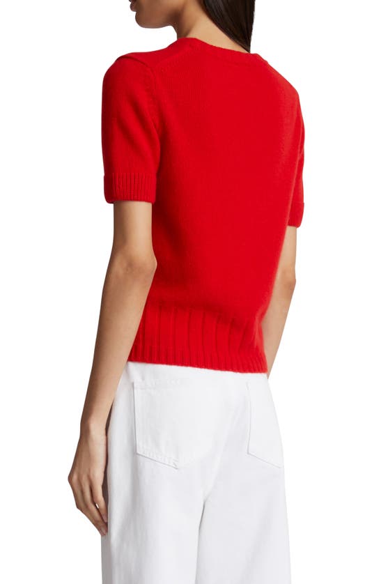 Shop Khaite Luphia Short Sleeve Cashmere Sweater In Fire Red