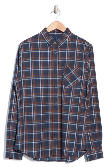 Ben Sherman Winter Madras Check Stretch Cotton Button-down Shirt In Midnight