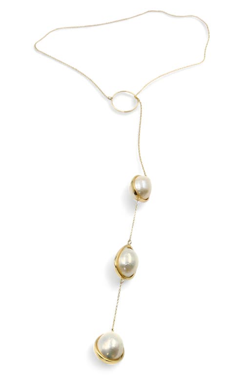 Shop Leslie Paige Freshwater Pearl Droplet Lariat Necklace In Yellow Gold/pearl