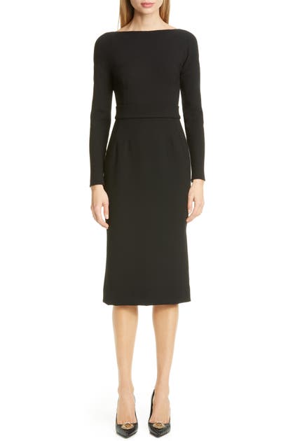 DOLCE & GABBANA BOW BACK LONG SLEEVE WOOL BLEND CREPE DRESS,F6F8RTFUBD2