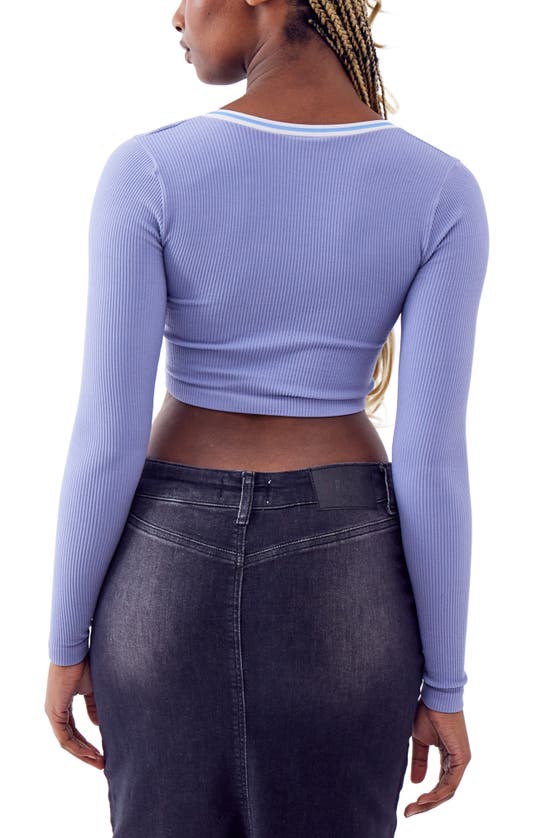 Shop Bdg Urban Outfitters Going For Gold Long Sleeve Rib Crop Top In Light Blue