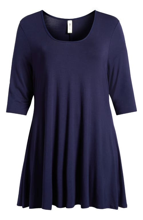 24seven Comfort Apparel Women's Plus Size Three Quarter Sleeves V-neck Tunic Top In Navy