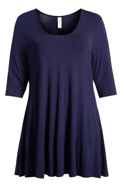 Shop 24seven Comfort Apparel Swing Asymmetric Hem Tunic Top In Navy