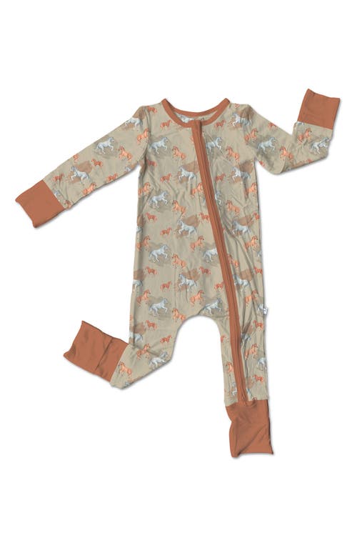 Laree + Co Ember Horse Print Convertible Zip Footie in Tan 