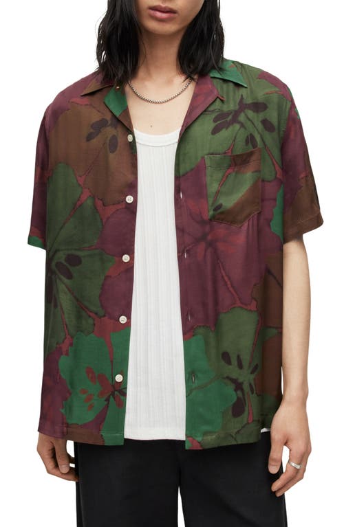 AllSaints Mallorca Floral Short Sleeve Button-Up Camp Shirt in Jet Black at Nordstrom, Size Xx-Large