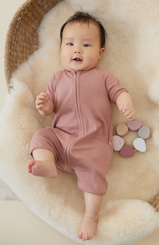 Mori Rib Fitted One-piece Short Pajamas In Ribbed Rose