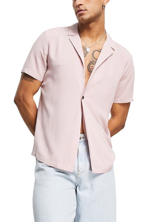 ASOS DESIGN Regular Fit Short Sleeve One-Button Shirt in Pink