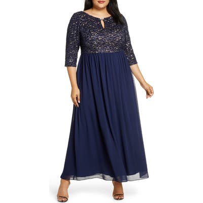 Plus Size Alex Evenings Embellished Keyhole Gown, Blue