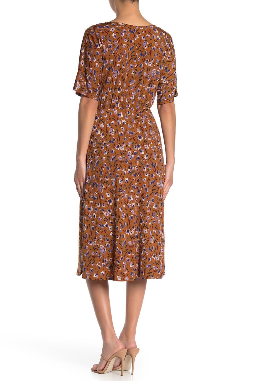 WEST KEI Floral Elbow Sleeve Tie Front Midi Dress Nordstrom Rack