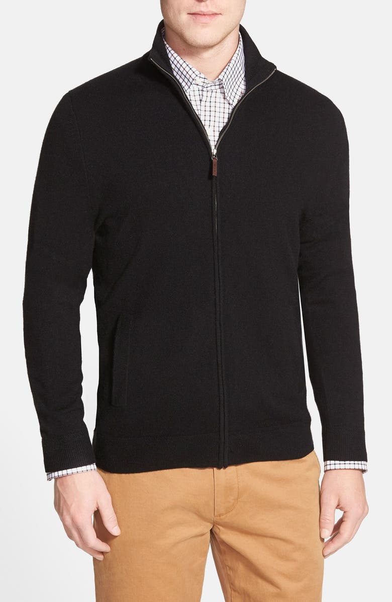 John W. Nordstrom® Full Zip Cashmere Sweater with Faux Suede Elbow ...