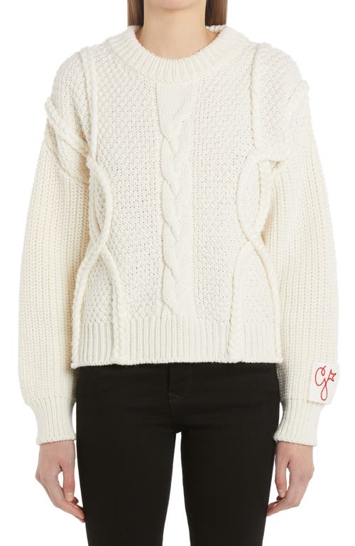 Golden Goose Cable Knit Virgin Wool Sweater in Natural White