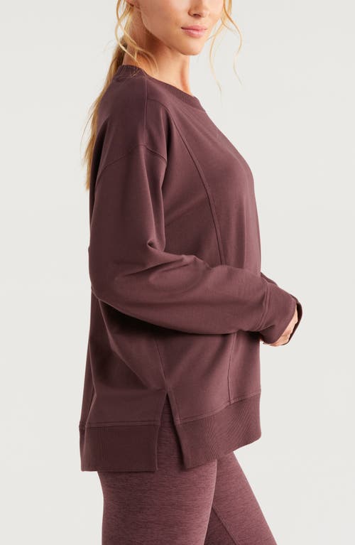 Shop Zella Luxe French Terry Sweatshirt In Burgundy Fudge