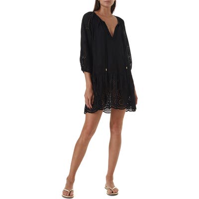 Melissa Odabash Ashley Eyelet Detail Cotton Cover-Up Tunic, Black