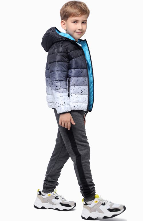 Rokka&rolla Kids' Reversible Lightweight Puffer Jacket In Dark Grey Space/hawaiian Ocean