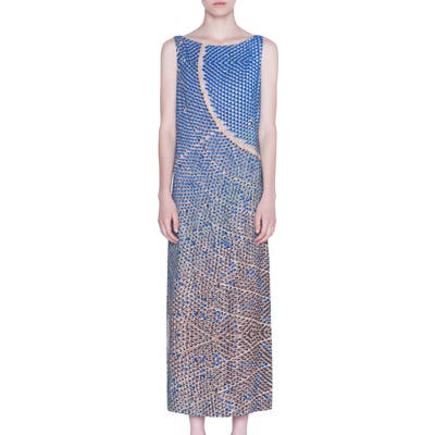 Akris Punto Solar Plants Print Sleeveless Maxi Dress, Beige