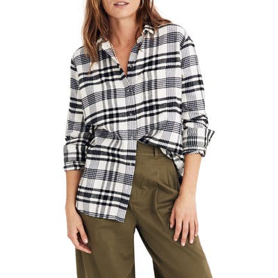 Madewell Flannel Ex-Boyfriend Plaid Shirt, Ivory