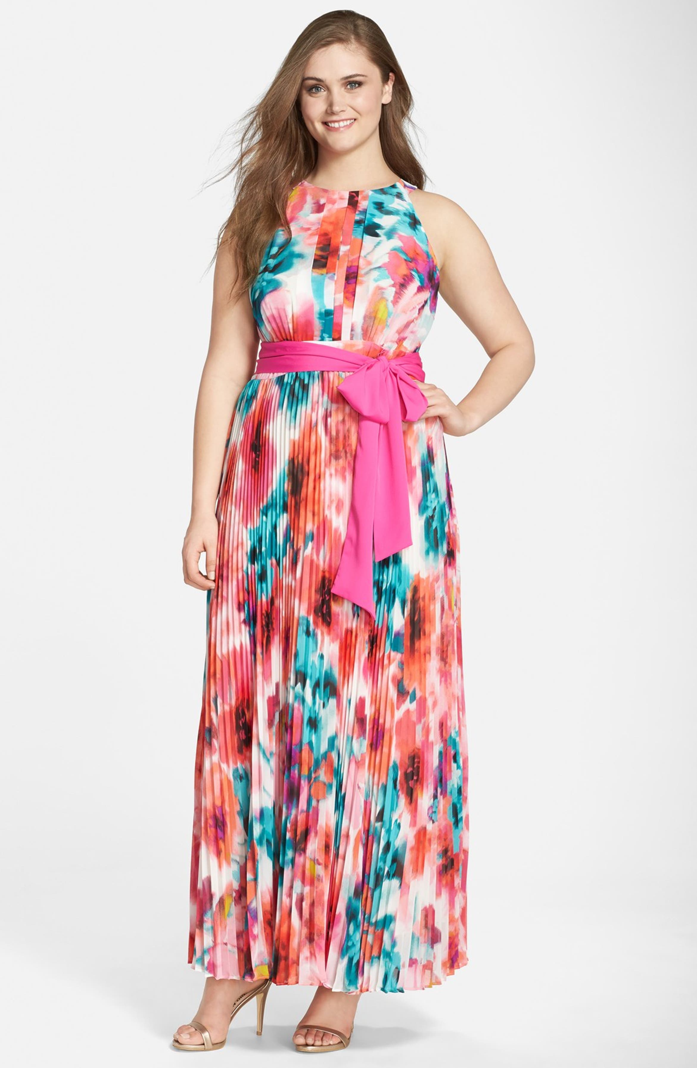 Eliza J Print Pleated Halter Maxi Dress (Plus Size) | Nordstrom