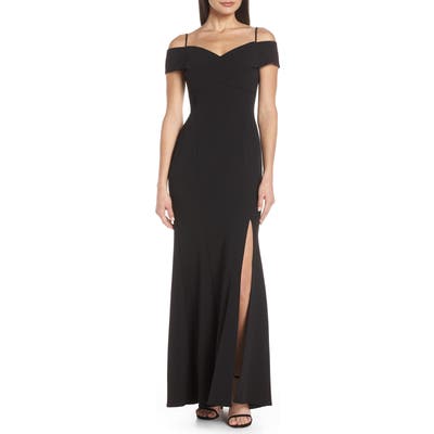 Morgan & Co. Portrait Collar Scuba Crepe Evening Dress, Black