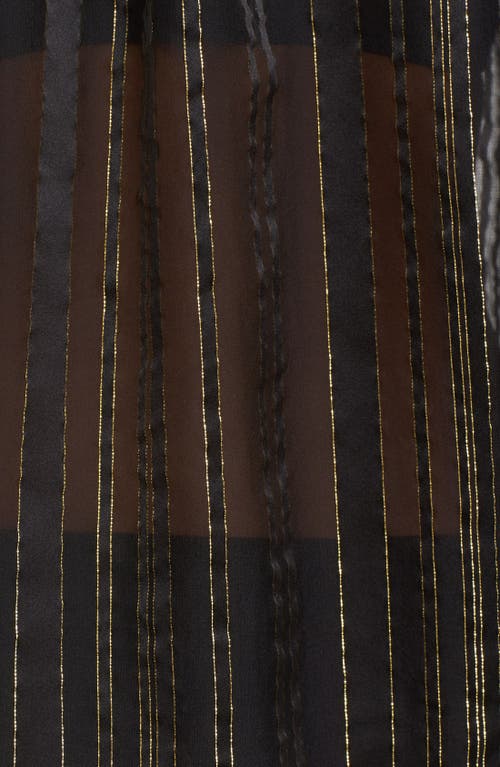 FRAME FRAME TIE NECK METALLIC STRIPE SILK BLOUSE