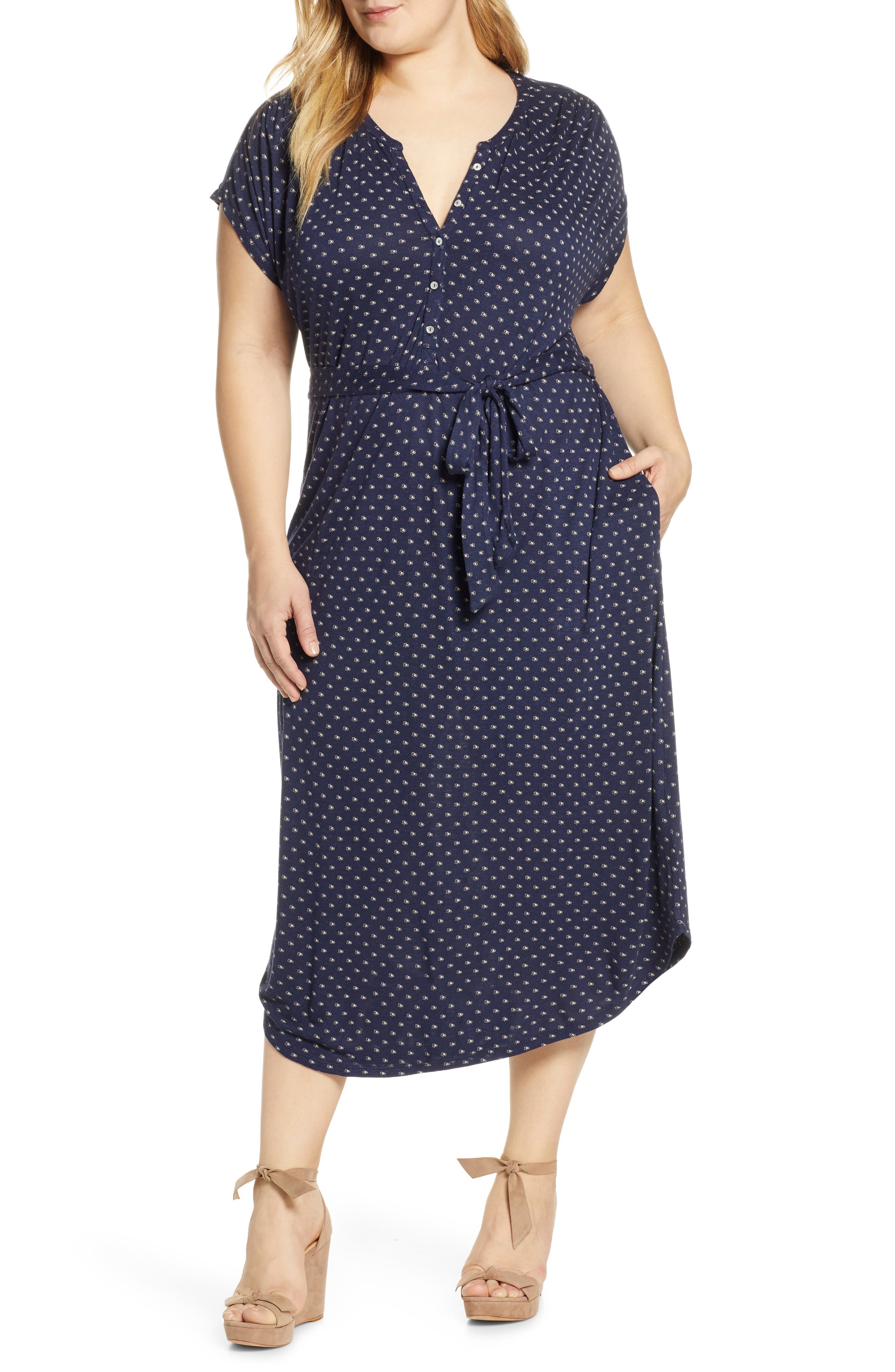 Plus Size Lucky Brand Print Henley Shirtdress, Blue