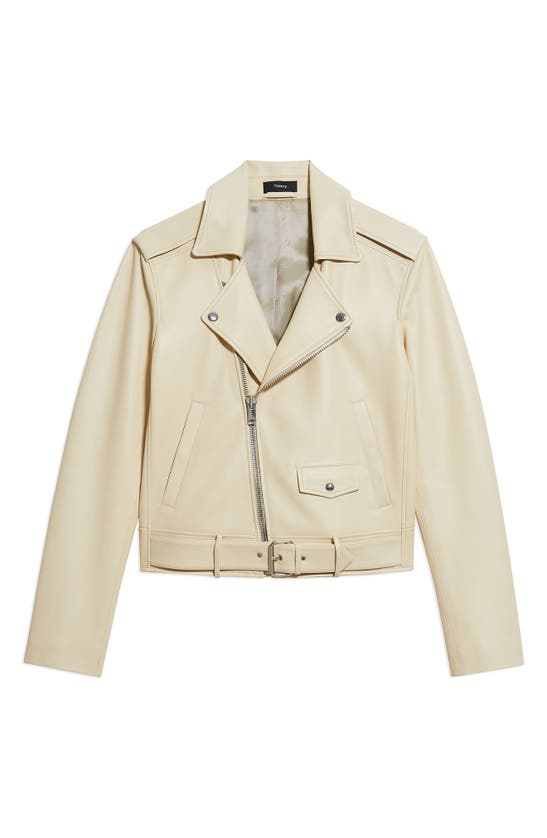 Shop Theory Point Casual Leather Moto Jacket In Parchment
